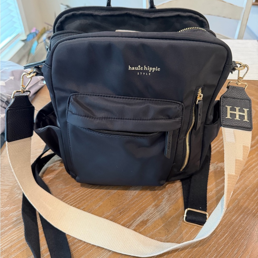 Haute Hippie Black and Gold Backpack/Messenger Bag